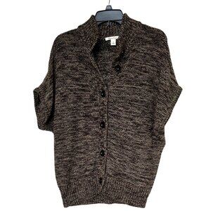 Kenneth Cole Womens Wool Blend Black Gold Short Sleeve Cardigan Vest Sweater M